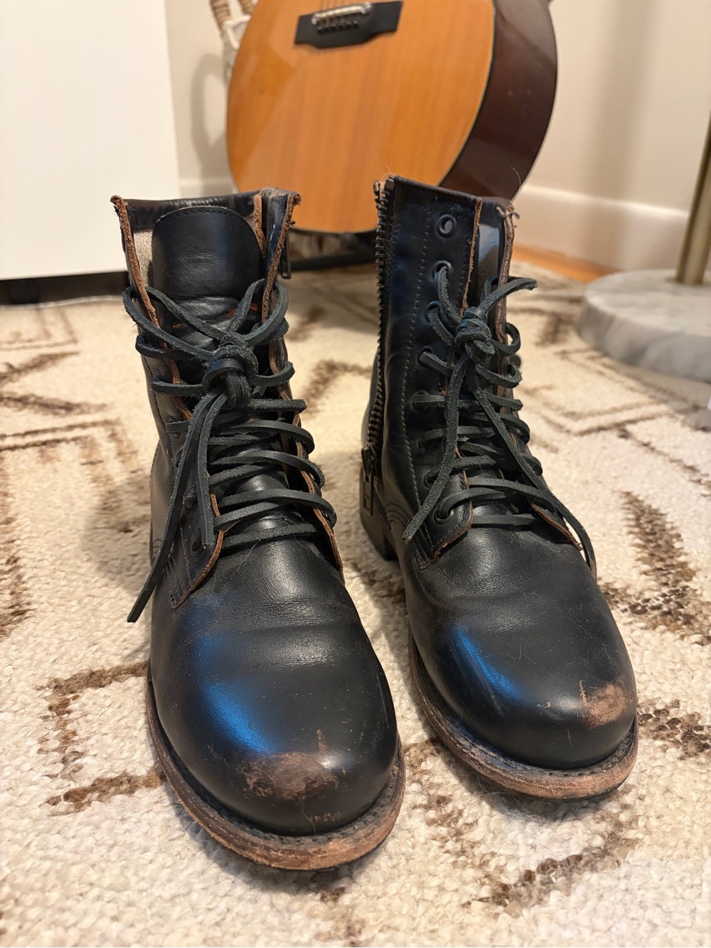Freebird Manchester SIZE 8 Black Leather Lace-Up Combat Bootie with Side Zipper - Picture 2 of 10